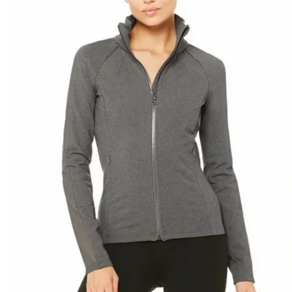 ALO Yoga Grey Full Zip Jacket With Sheer Accents